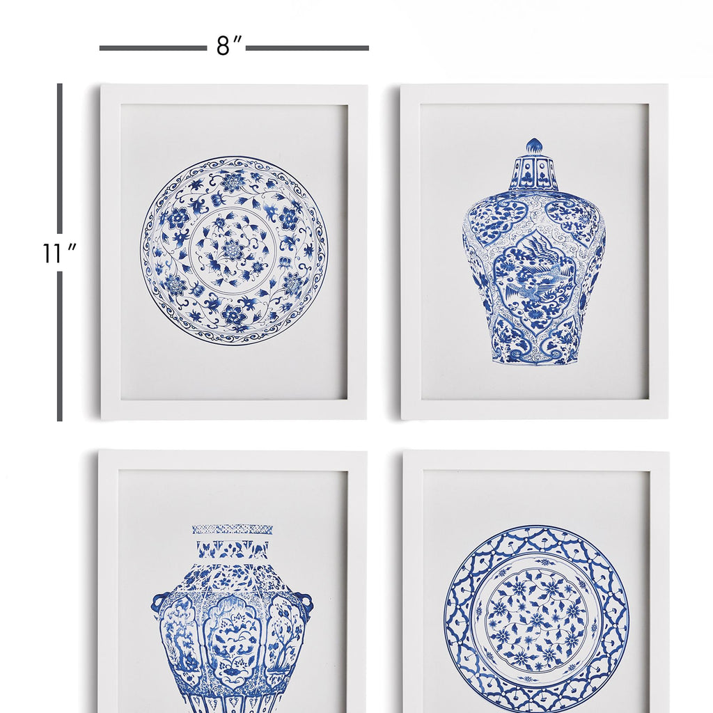 Napa White/Blue Dynasty Petite Prints, Set Of 4