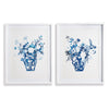 Napa White/Blue Matched Pair Floral Prints, Set Of 2