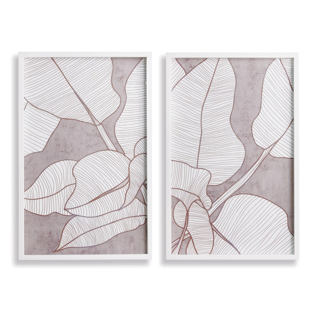 Napa White/Taupe Palm Leaf Prints, Set Of 2