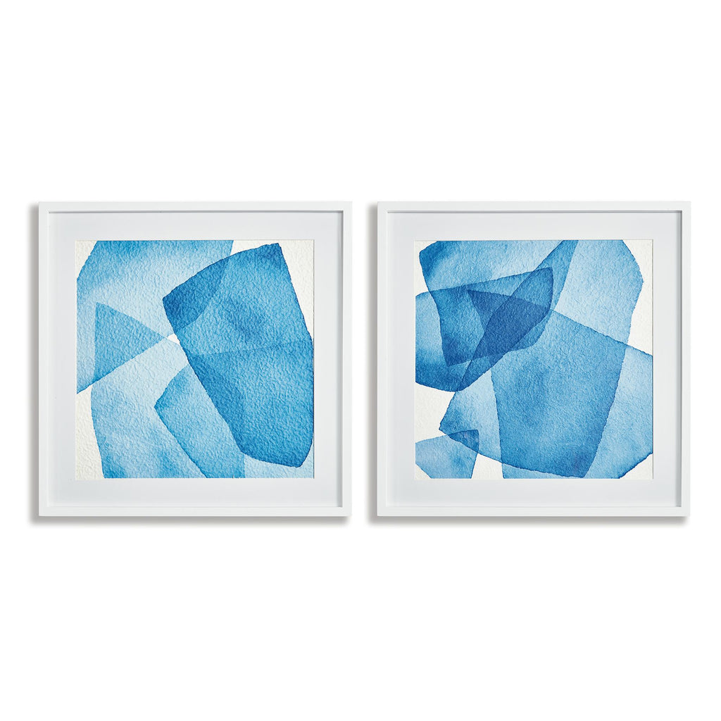 Napa White/Blue Abstract Watercolor Prints, Set Of 2