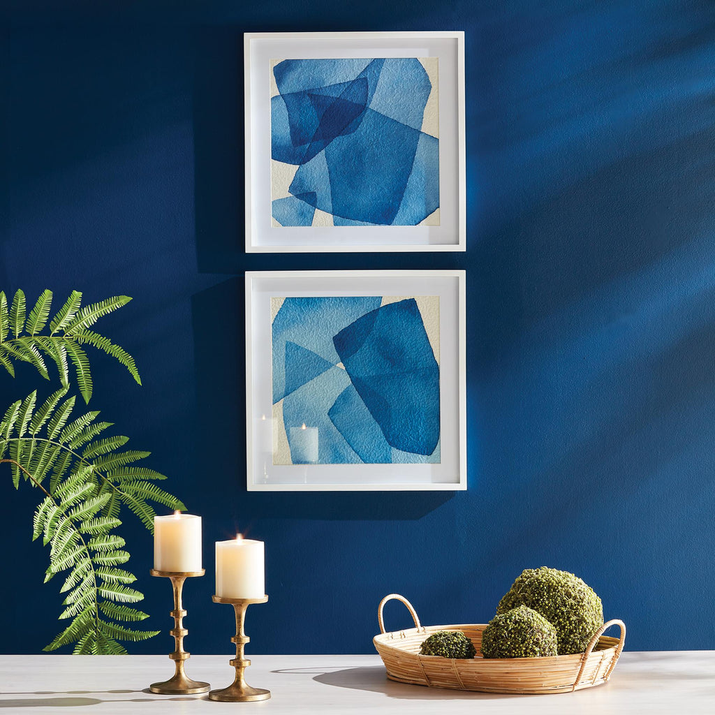 Napa White/Blue Abstract Watercolor Prints, Set Of 2