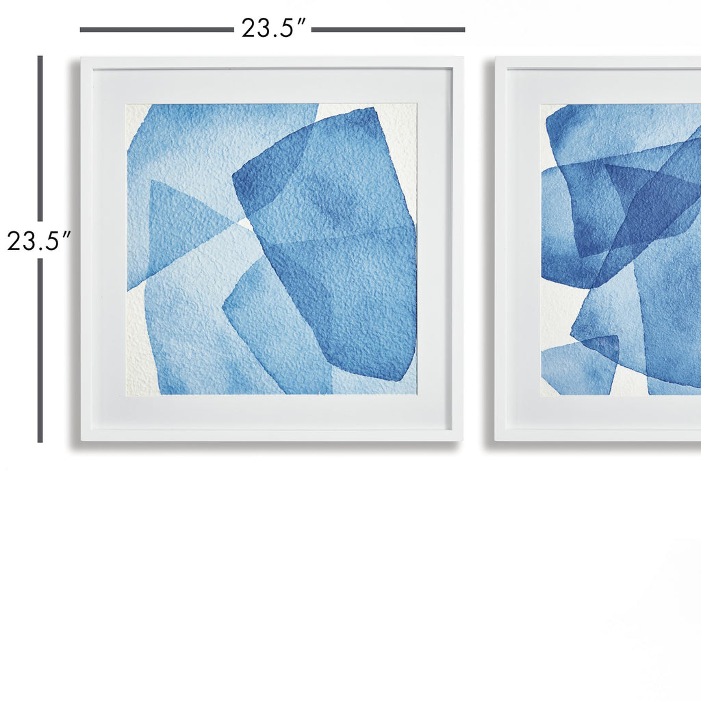 Napa White/Blue Abstract Watercolor Prints, Set Of 2