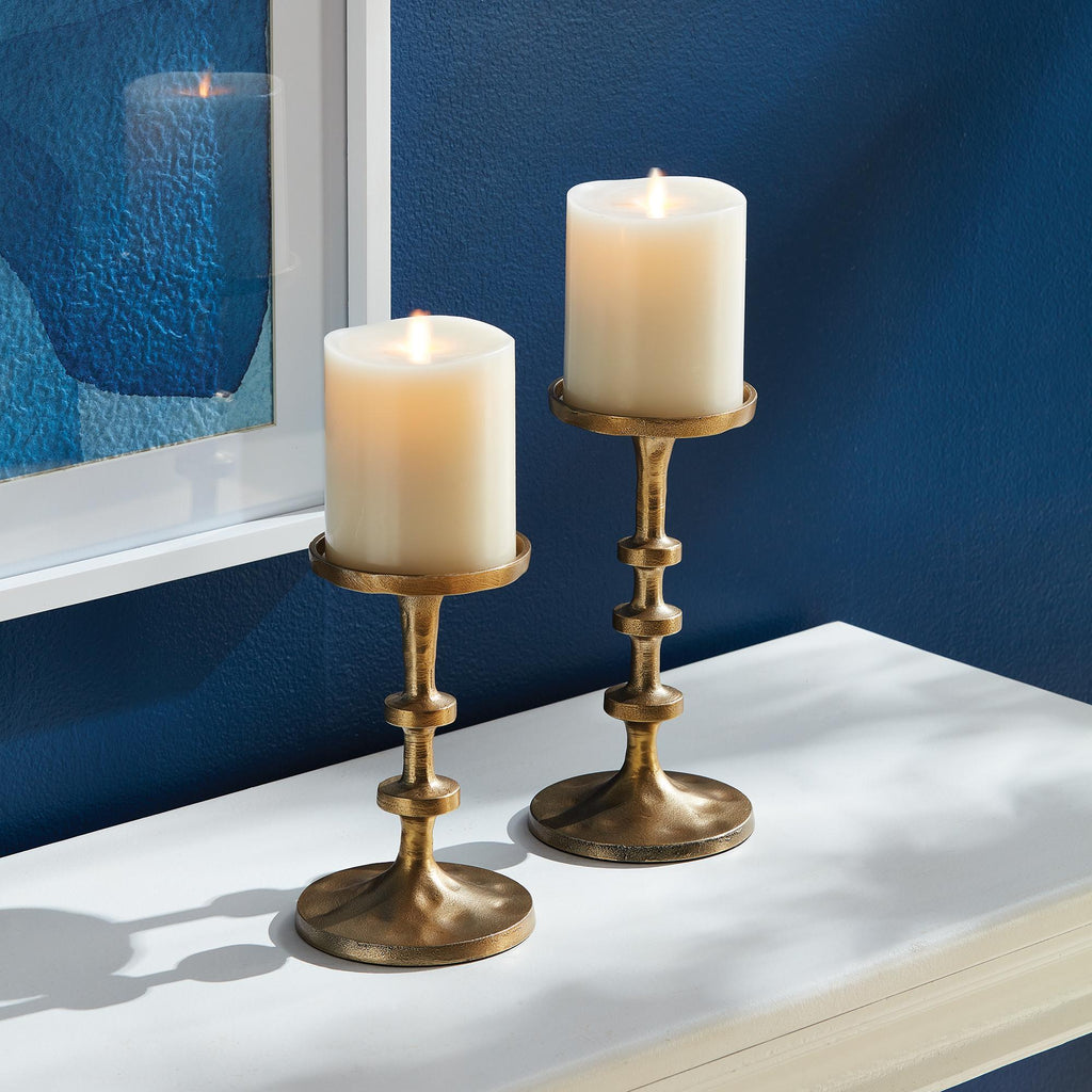 Napa Brass Abacus Petite Candle Stands, Set Of 2