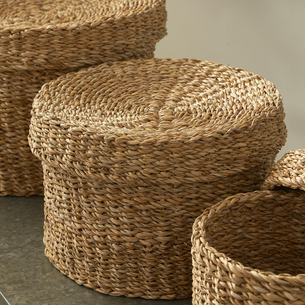 Napa Natural Seagrass Round Lidded Baskets, Set Of 3