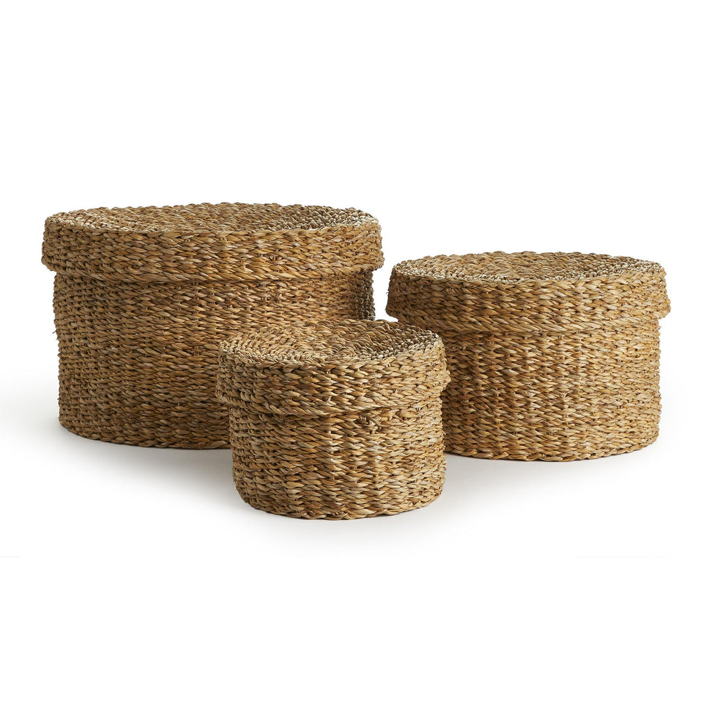 Napa Natural Seagrass Round Lidded Baskets, Set Of 3