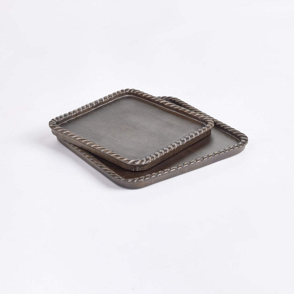 Napa Washed Black Langley Square Trays, Set Of 2