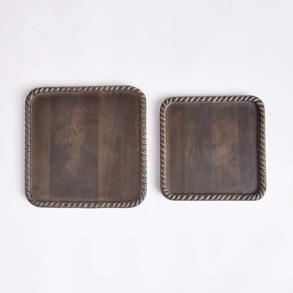 Napa Washed Black Langley Square Trays, Set Of 2