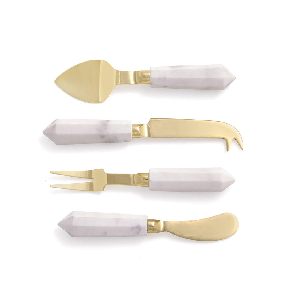 Napa White Marble/Gold Asteria Cheese Knives St/4