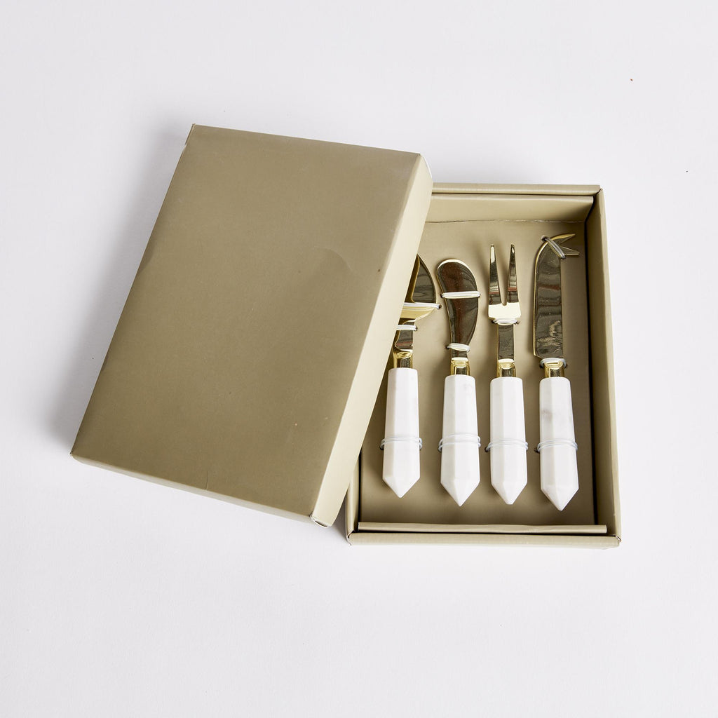 Napa White Marble/Gold Asteria Cheese Knives St/4