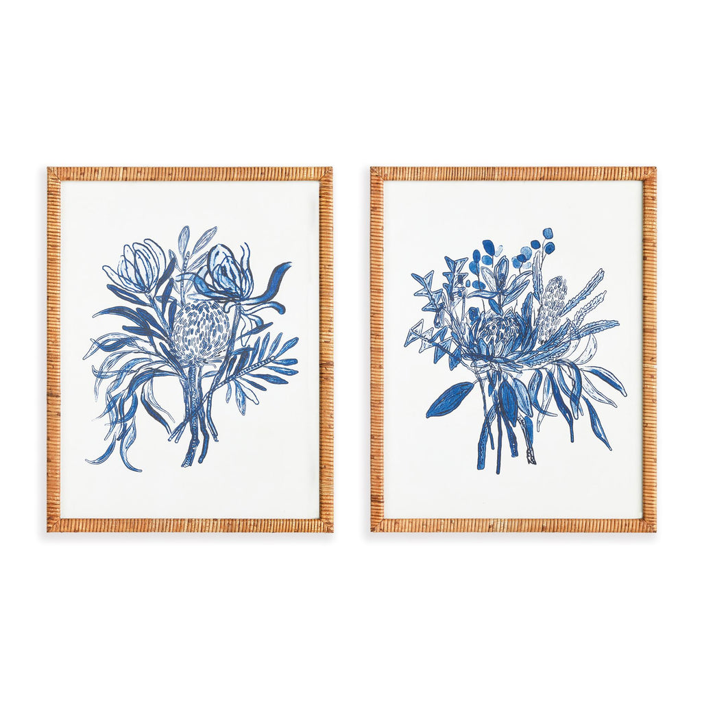 Napa Natural/Blue Banksia Bouquet Prints, Set Of 2