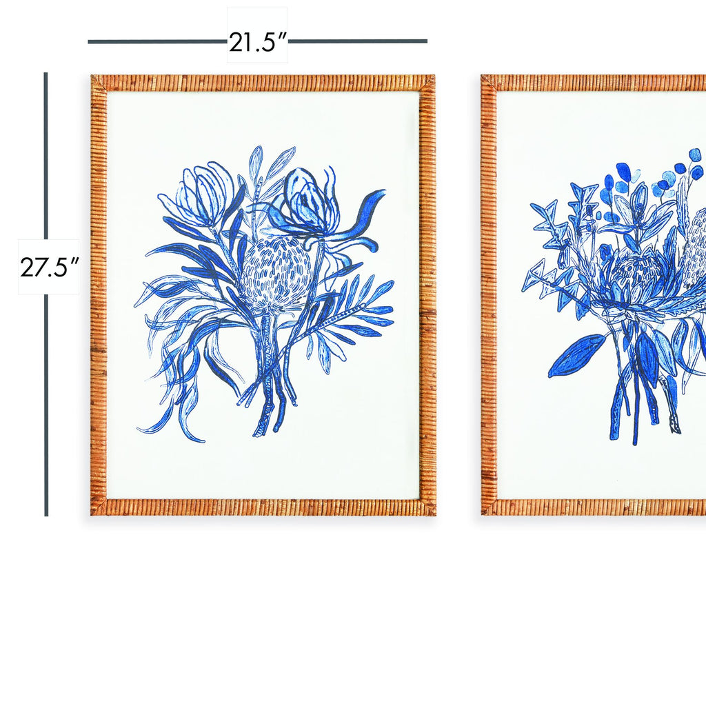 Napa Natural/Blue Banksia Bouquet Prints, Set Of 2