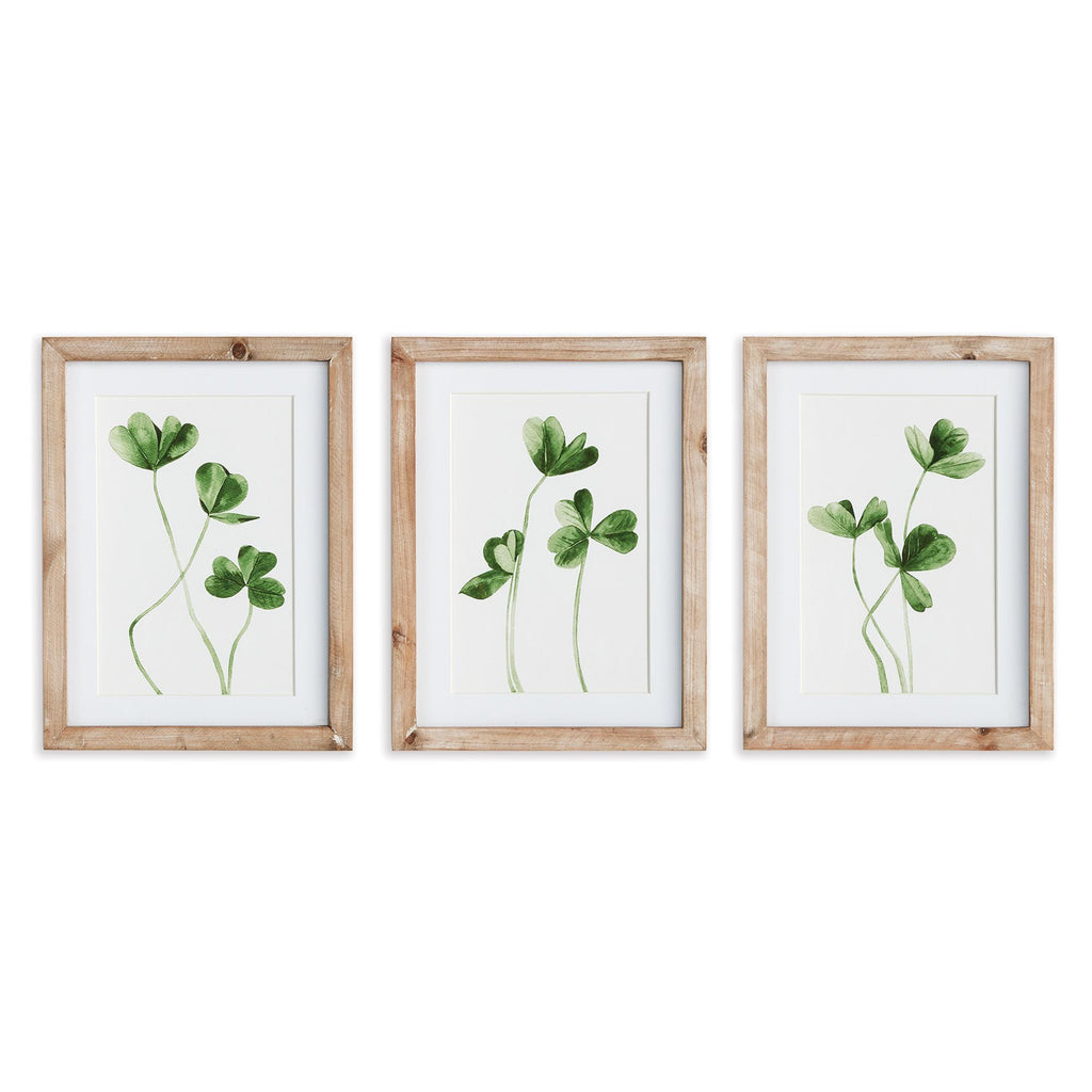 Napa Natural/Green Clover Cuttings Petite Prints, Set Of 3