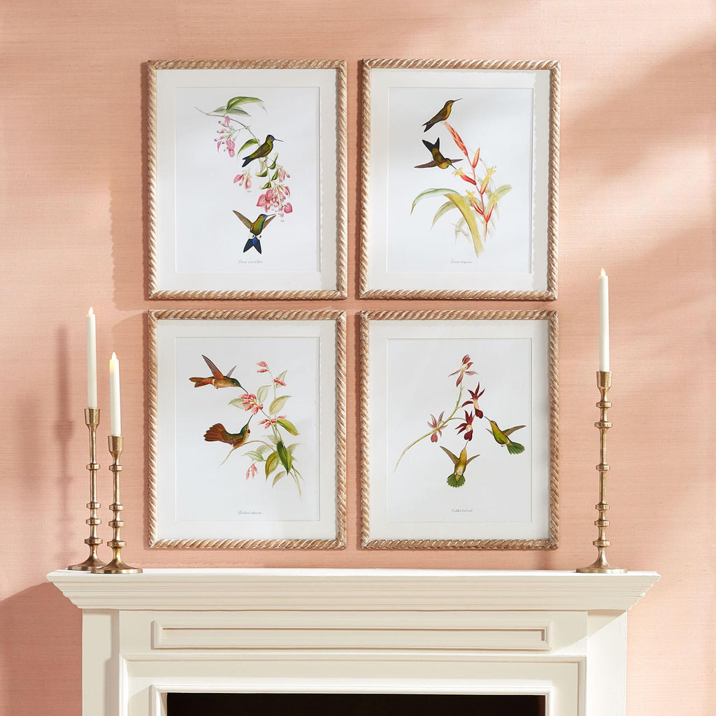 Napa Natural/Blue Playful Hummingbird Prints, Set Of 4