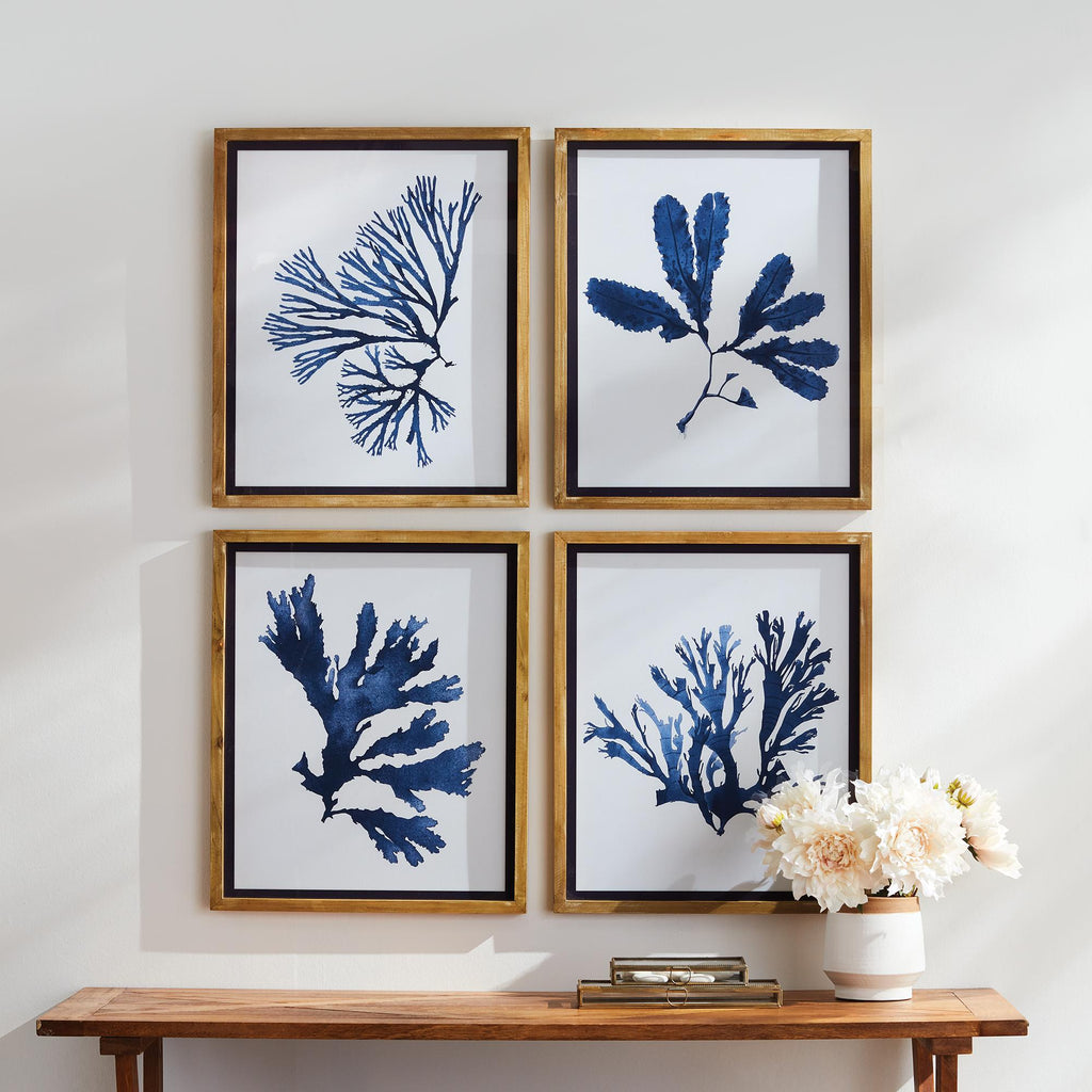 Napa Natural/Blue Indigo Seaweed Prints St/4