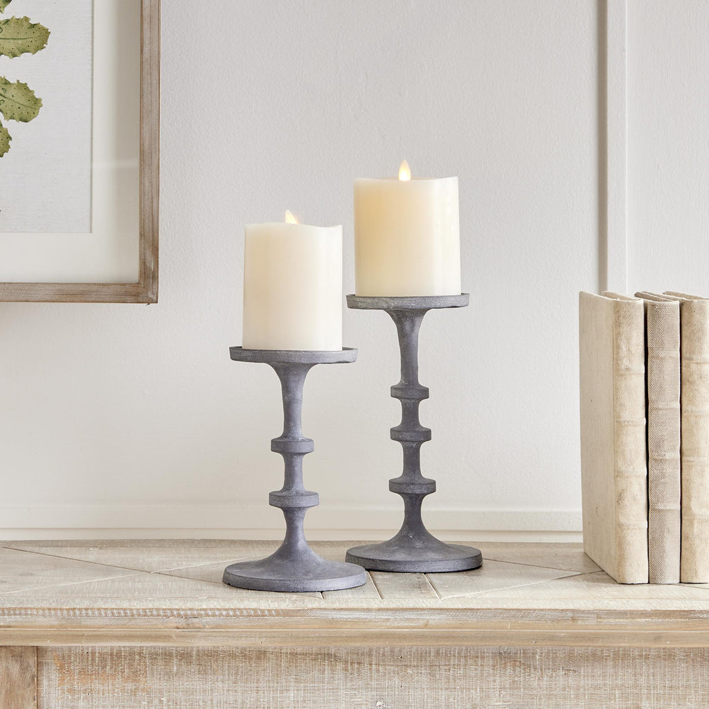 Napa Aged Zinc Abacus Petite Candle Stands, Set Of 2