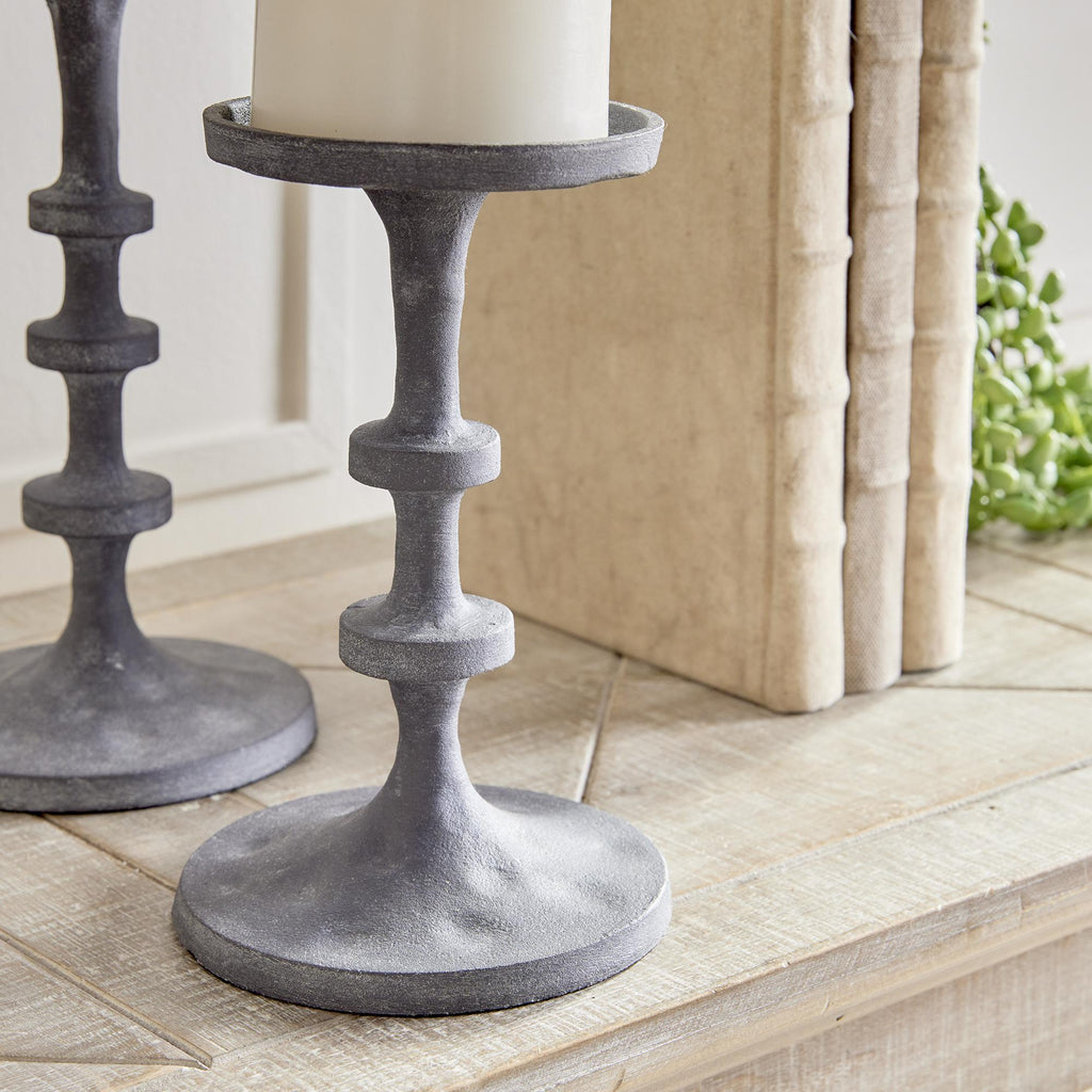 Napa Aged Zinc Abacus Petite Candle Stands, Set Of 2