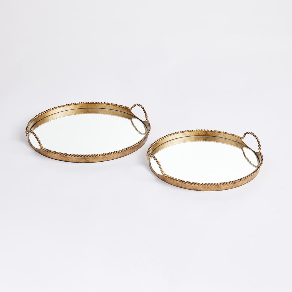 Napa Antique Gold Braiden Decorative Mirrored Trays, Set Of 2