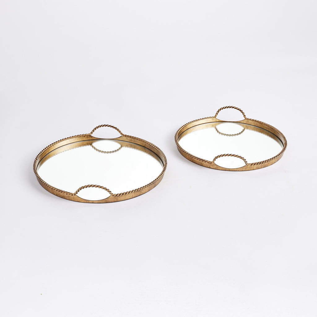 Napa Antique Gold Braiden Decorative Mirrored Trays, Set Of 2