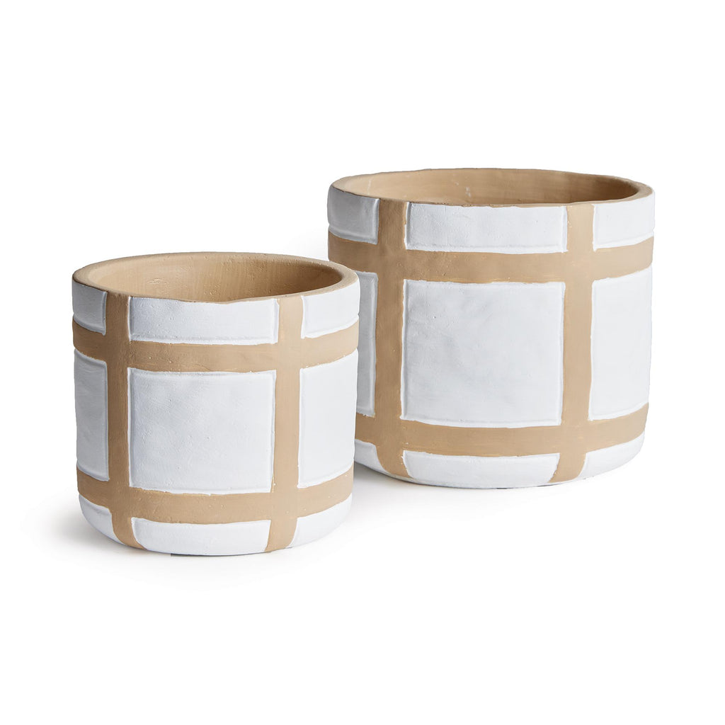 Napa White/Tan Phoenix Pots, Set Of 2