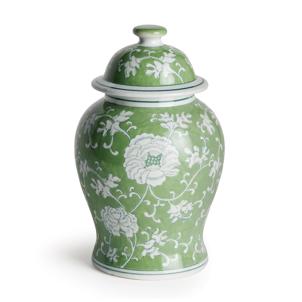 Napa Green/White Imperial Lotus Lidded Ginger Jar