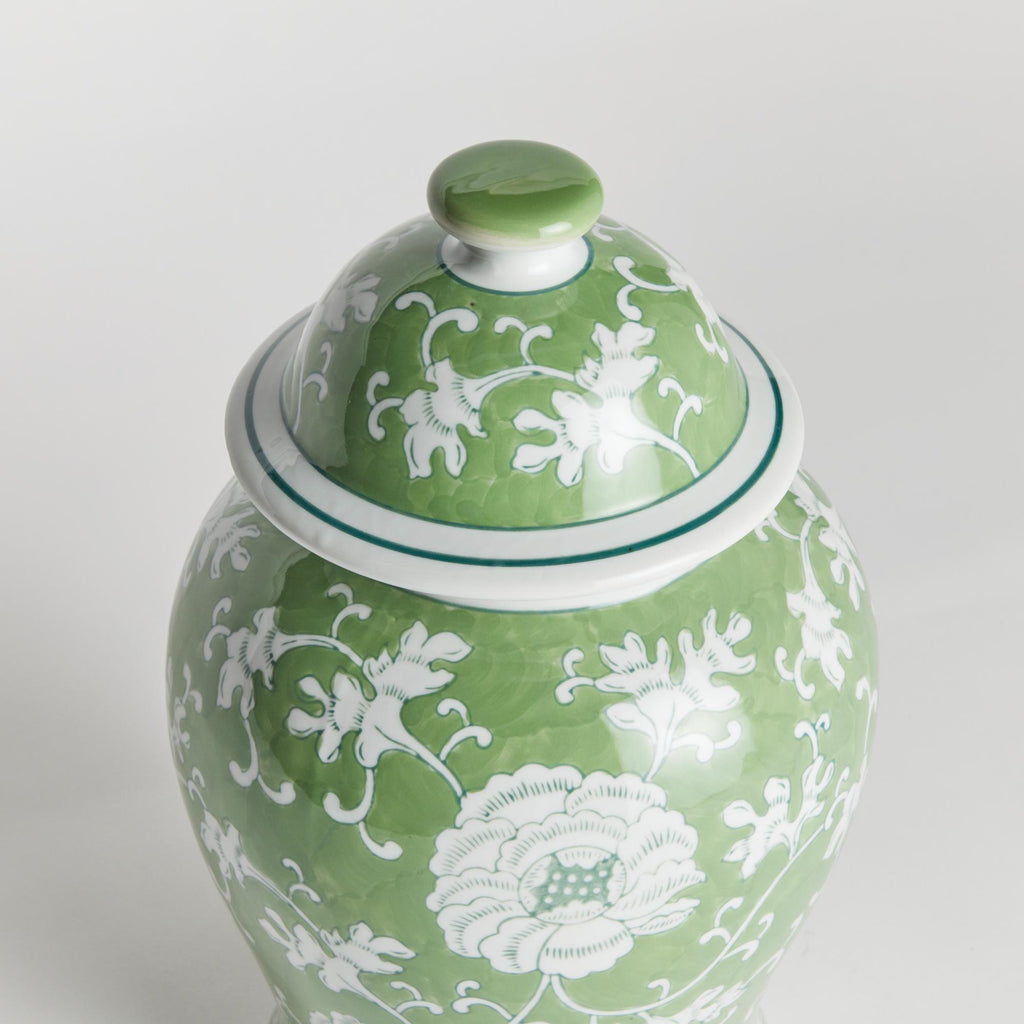 Napa Green/White Imperial Lotus Lidded Ginger Jar