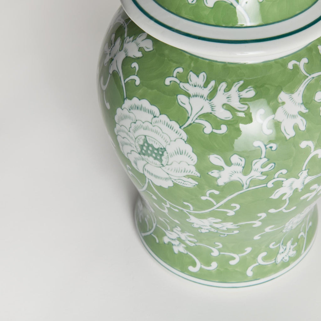 Napa Green/White Imperial Lotus Lidded Ginger Jar