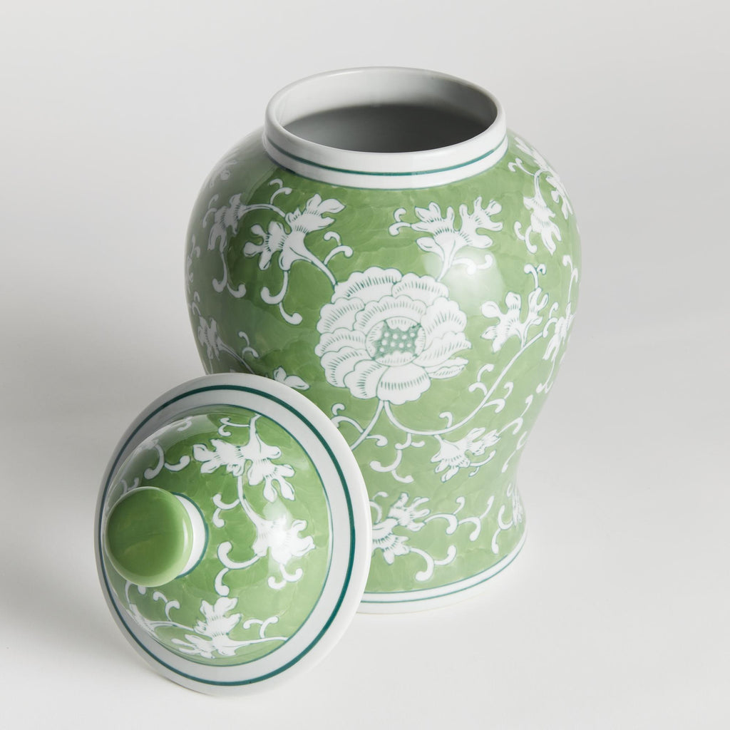 Napa Green/White Imperial Lotus Lidded Ginger Jar