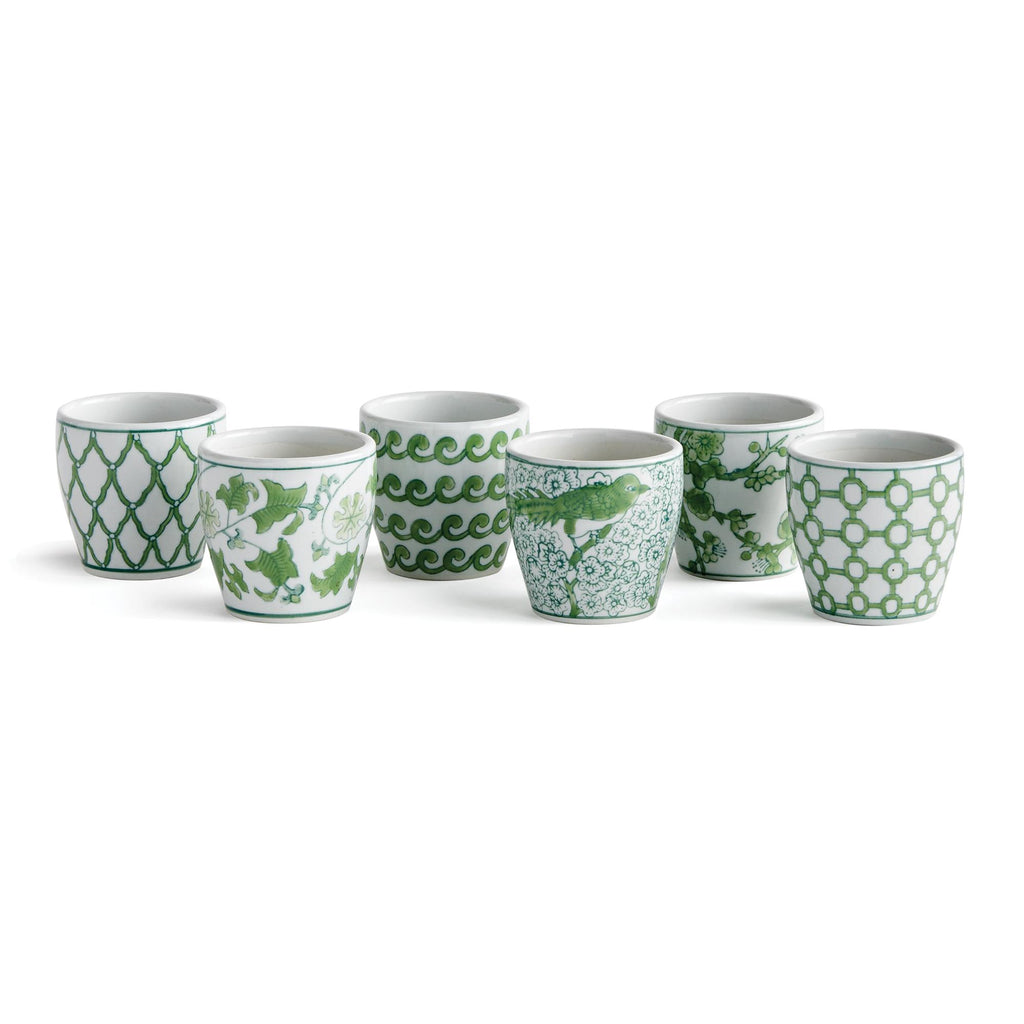 Napa Green/White Imperial Mini Flower Pots, Set Of 6