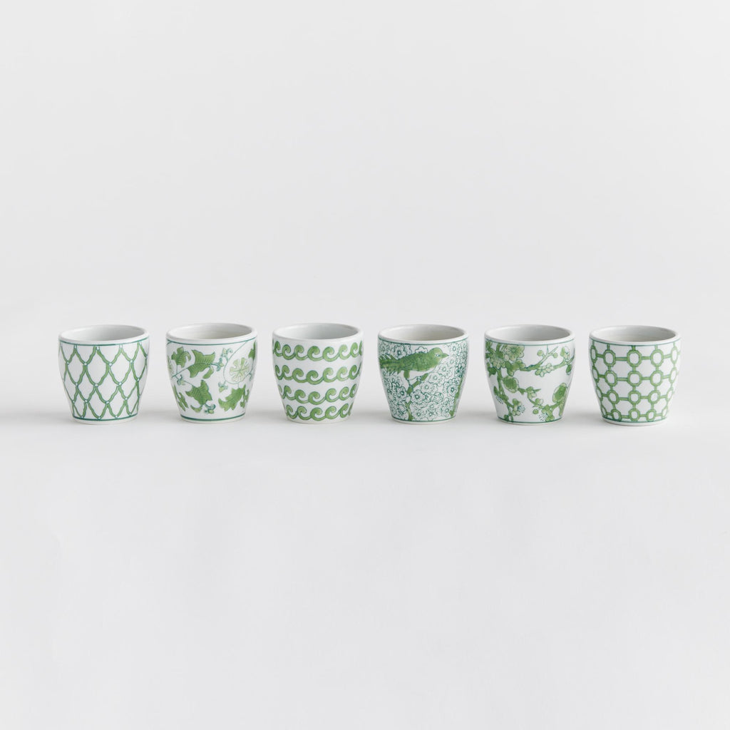 Napa Green/White Imperial Mini Flower Pots, Set Of 6