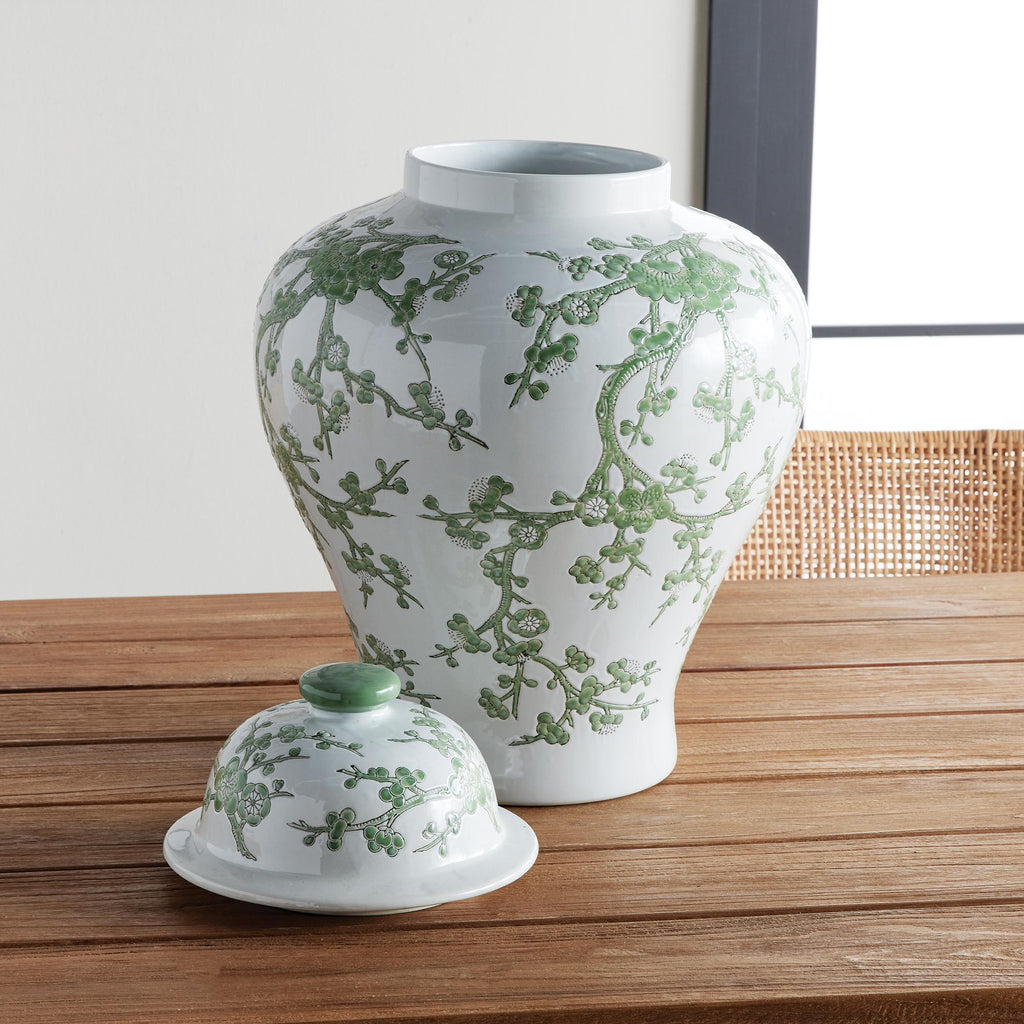 Napa Green/White Imperial Empress Lidded Ginger Jar