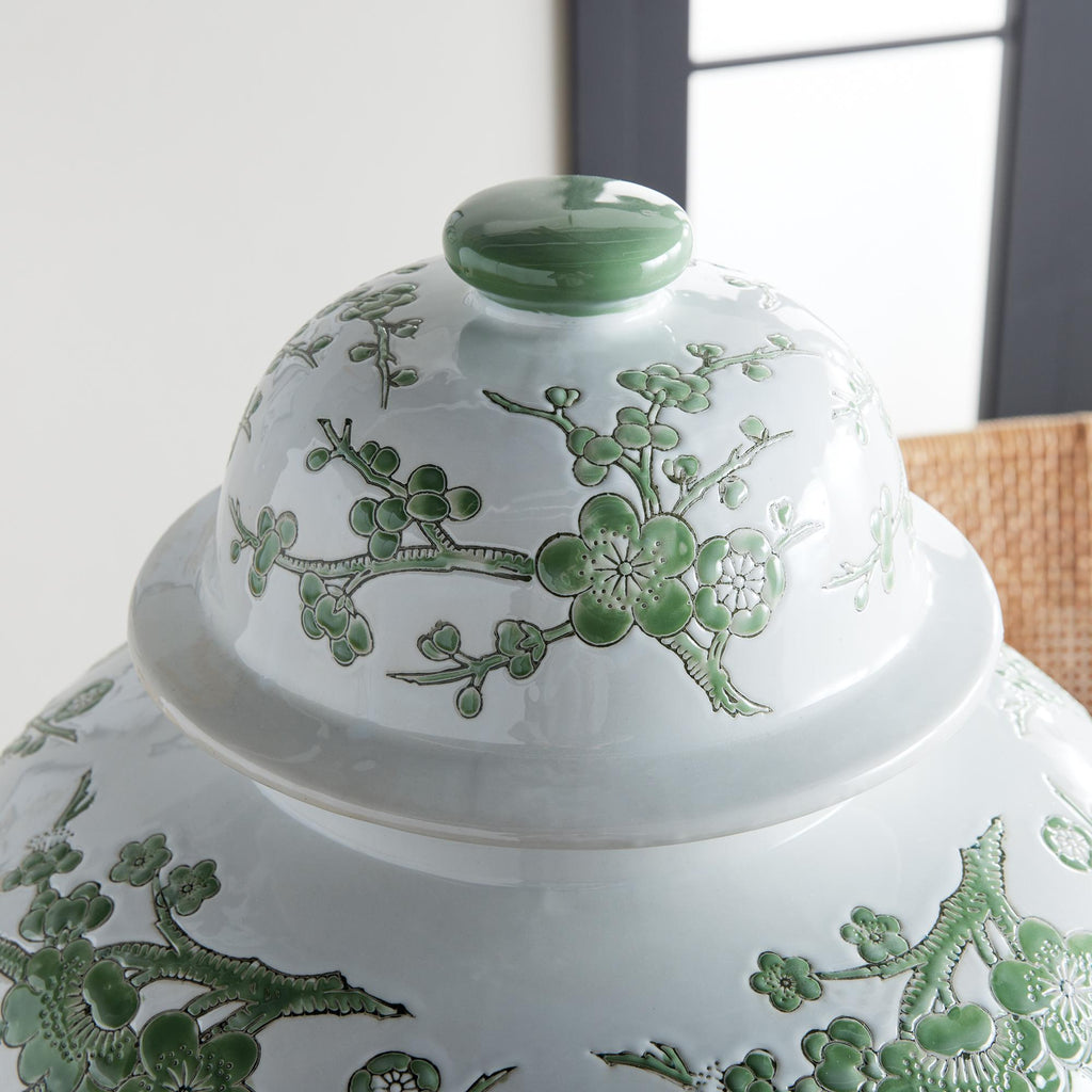 Napa Green/White Imperial Empress Lidded Ginger Jar