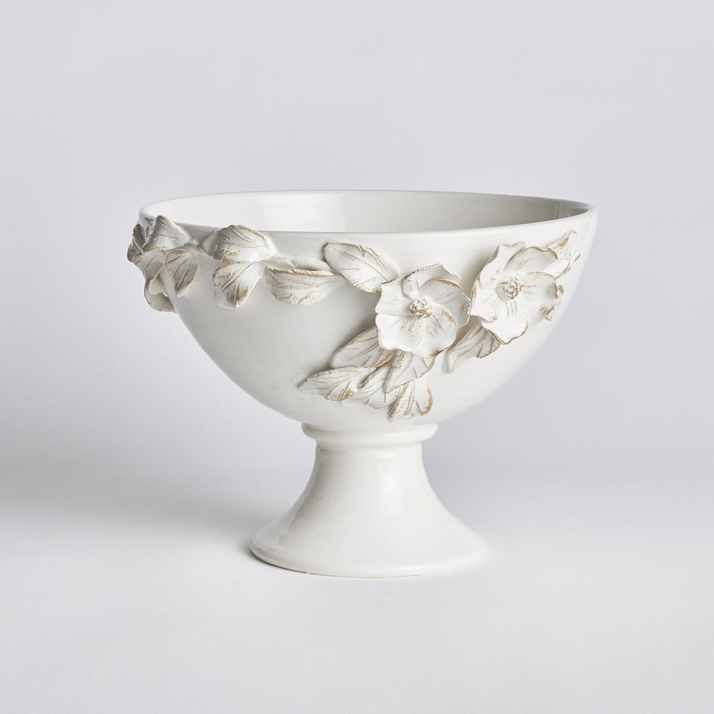 Napa White Fiori Decorative Footed Bowl