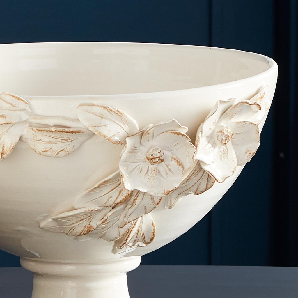 Napa White Fiori Decorative Footed Bowl