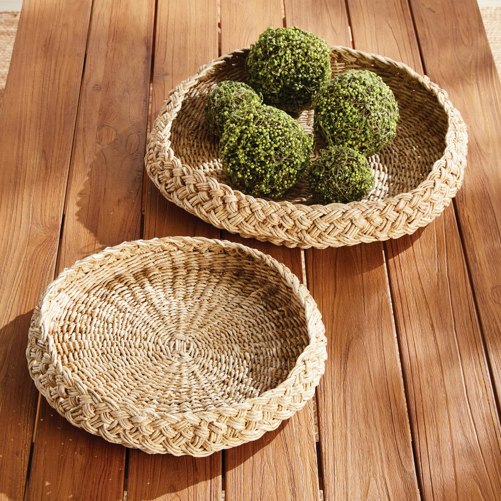 Napa Natural Abaca French Braided Round Trays, Set Of 2