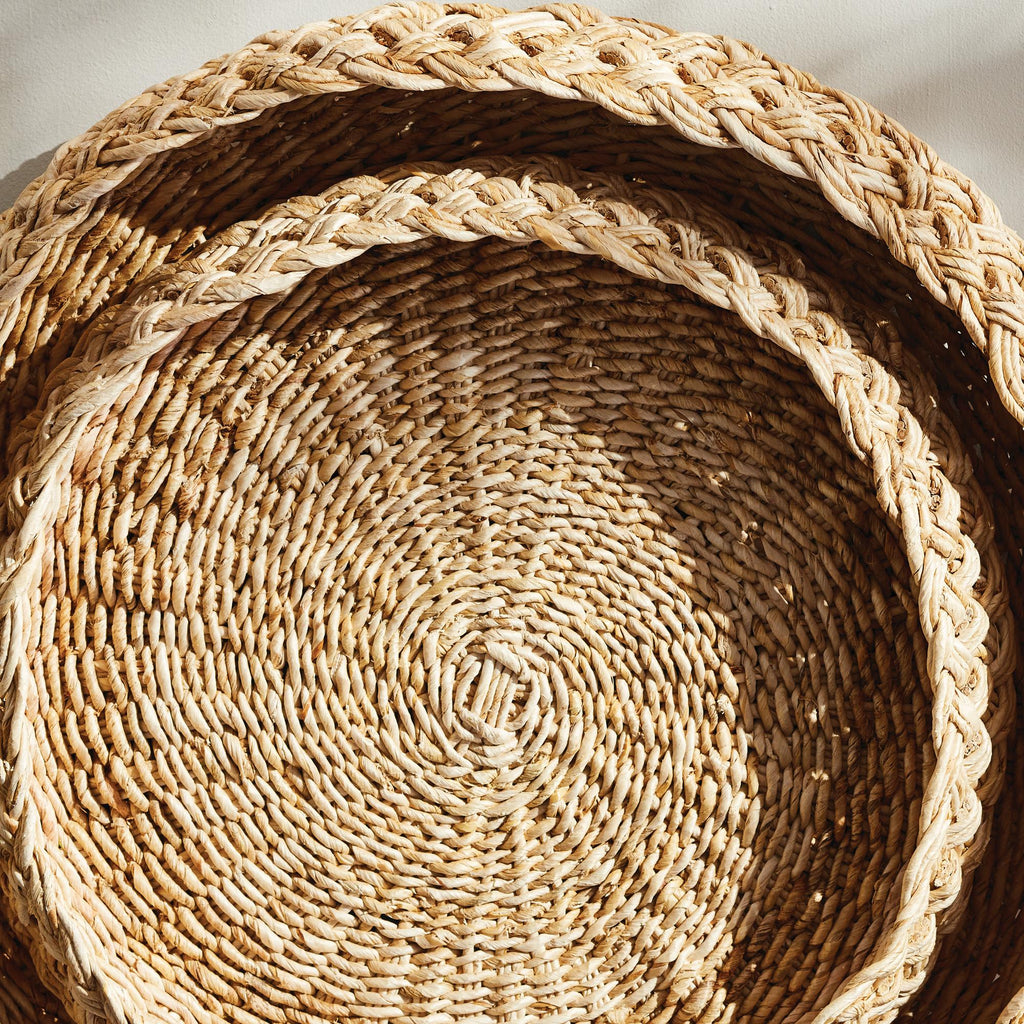 Napa Natural Abaca French Braided Round Trays, Set Of 2