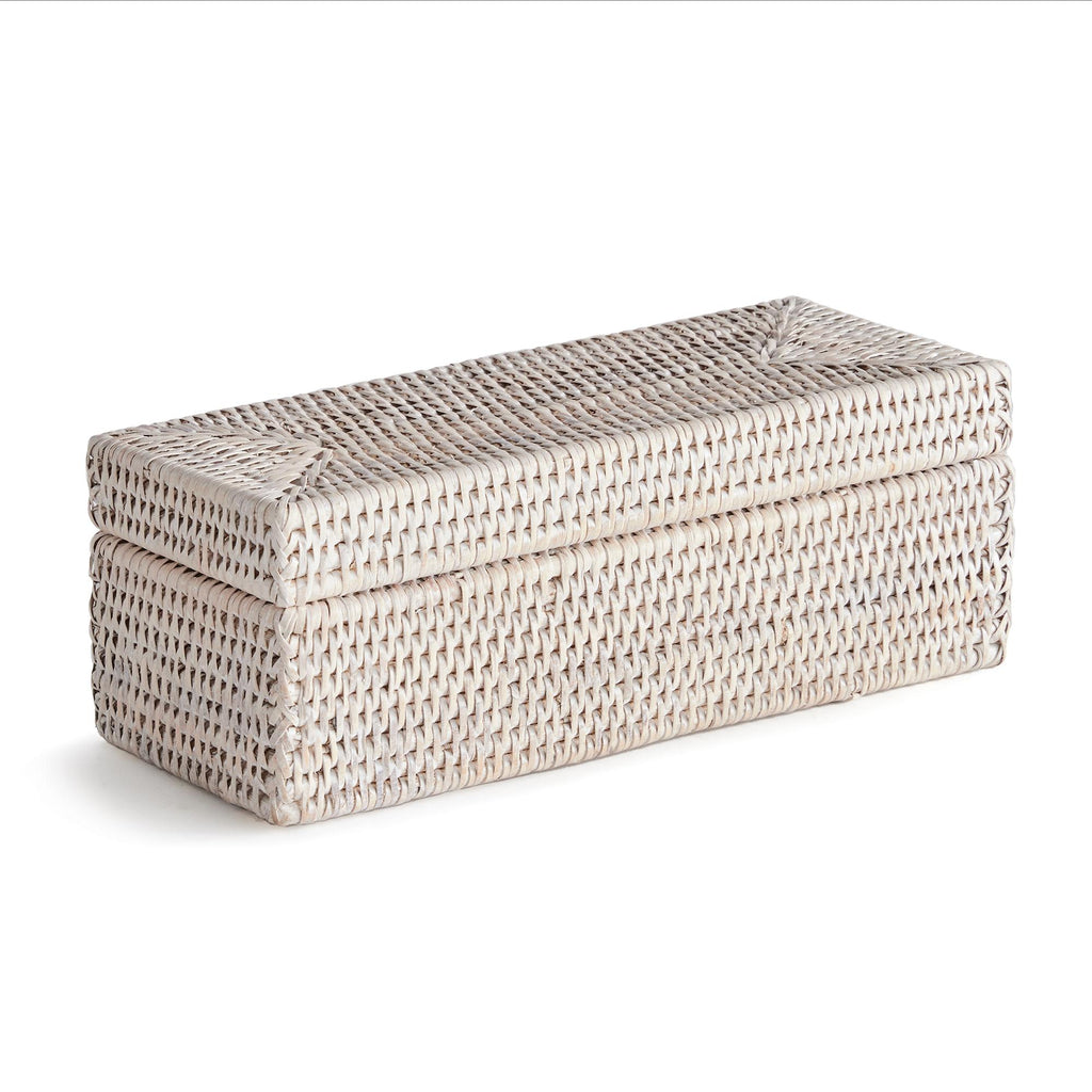 Napa Whitewash Burma Rattan 3-Compartment Lidded Box