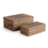 Napa Brown Burma Rattan Rectangular Lidded Boxes, Set Of 2