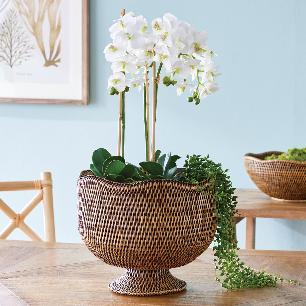 Napa Brown Burma Rattan Footed Cachepot