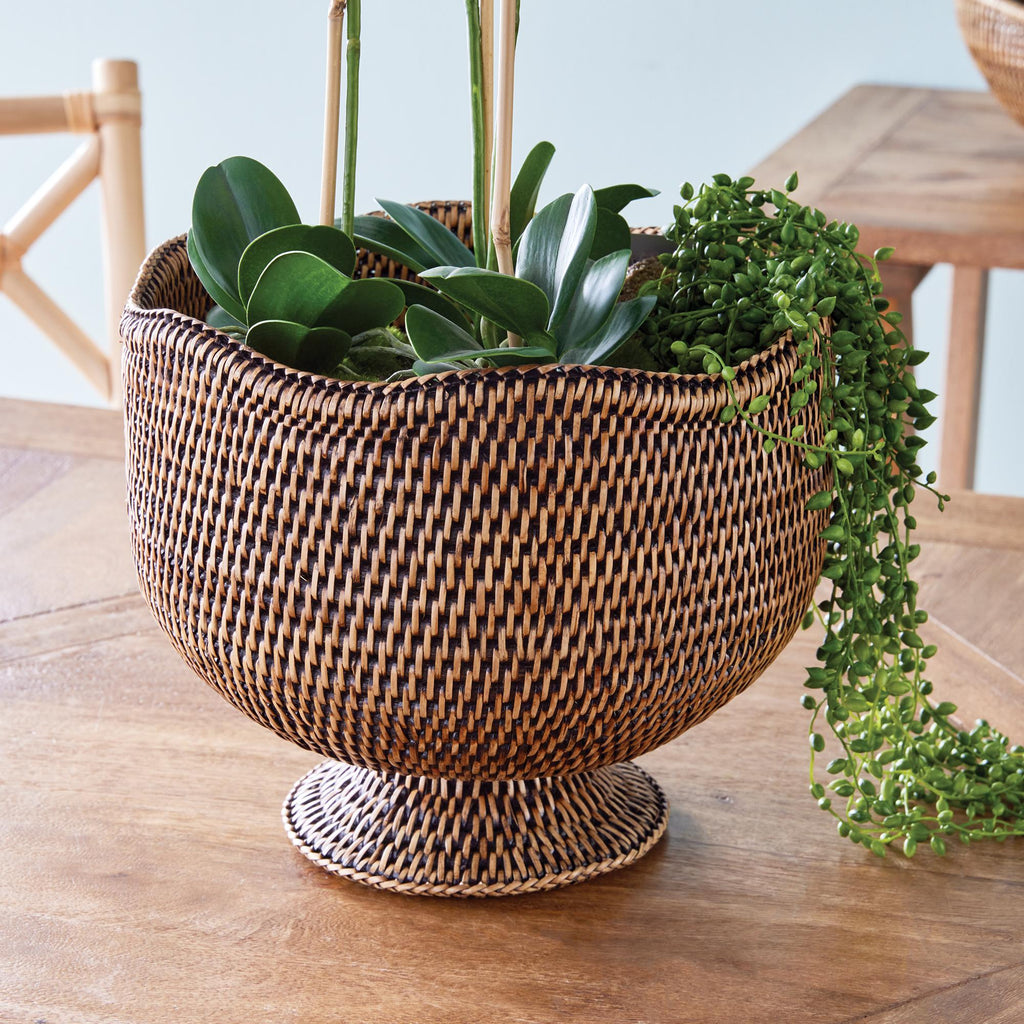 Napa Brown Burma Rattan Footed Cachepot