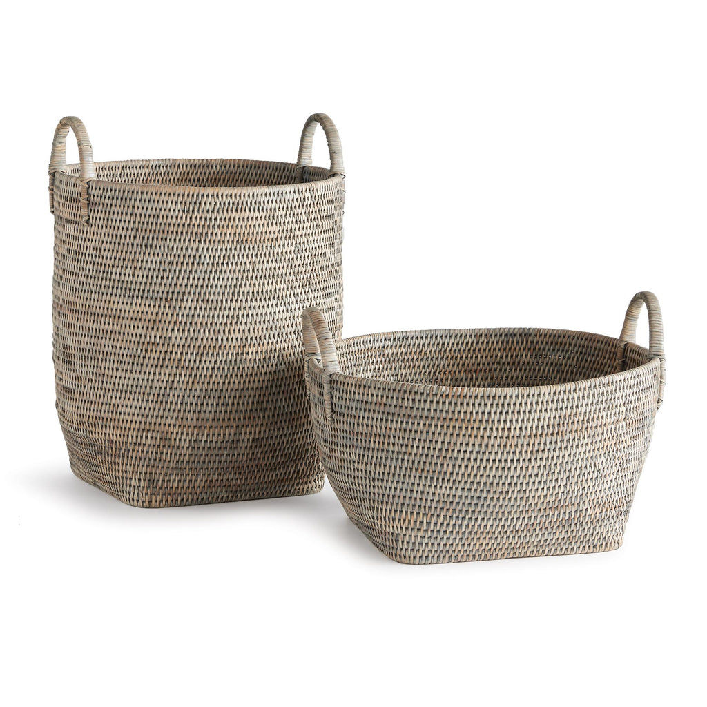 Napa Graywash Burma Rattan Orchard Baskets, Set Of 2