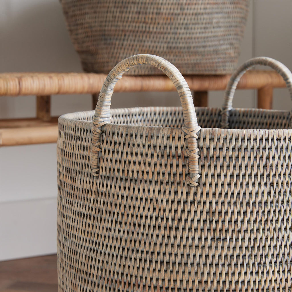 Napa Graywash Burma Rattan Orchard Baskets, Set Of 2