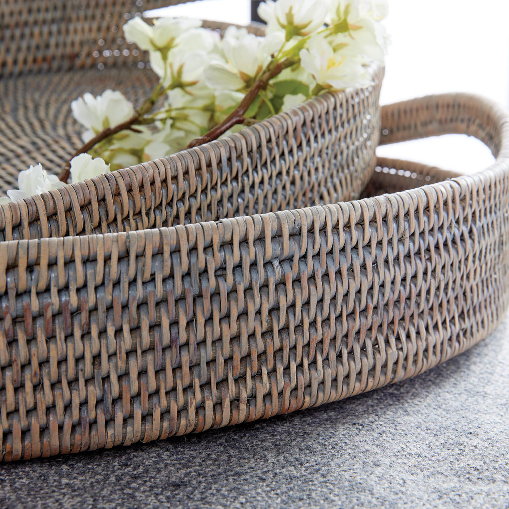 Napa Graywash Burma Rattan Oval Serving Trays, Set Of 3