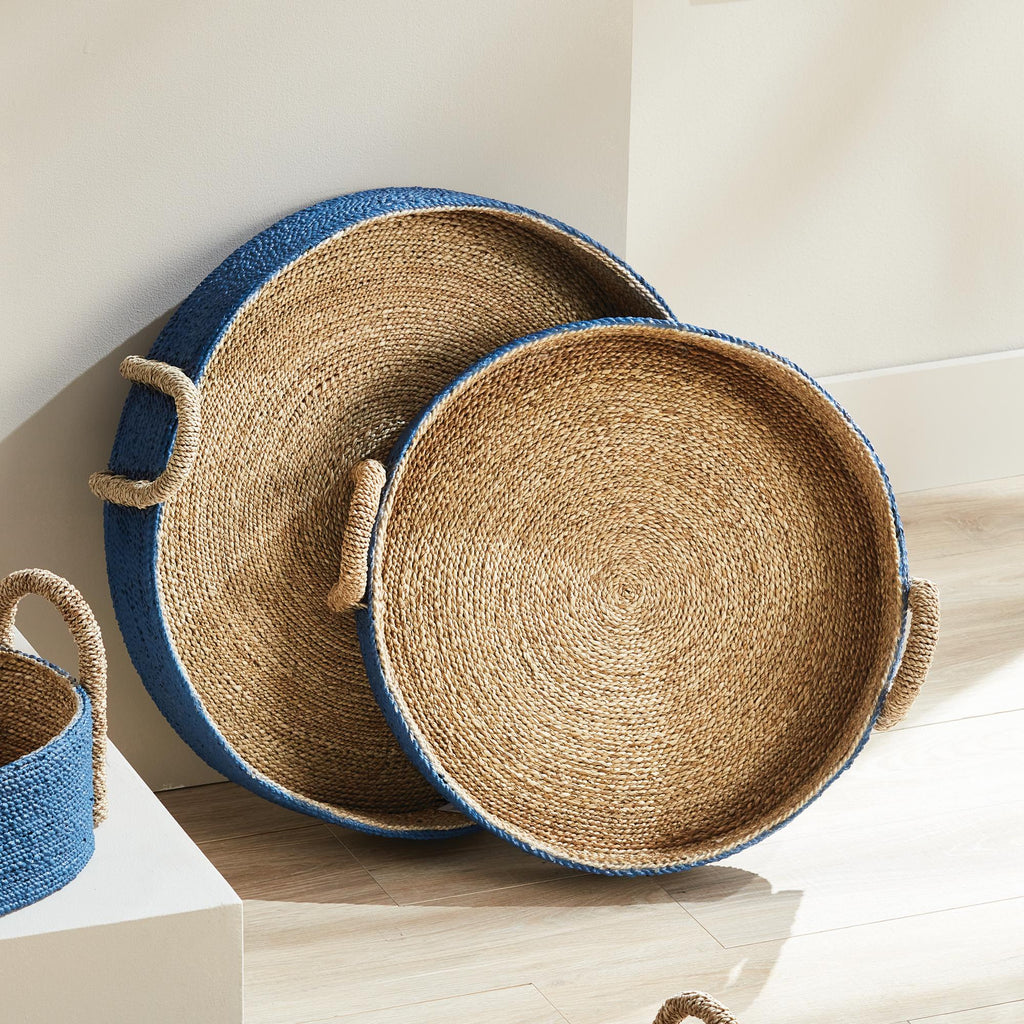 Napa Blue Tiana Seagrass Round Baskets, Set Of 2