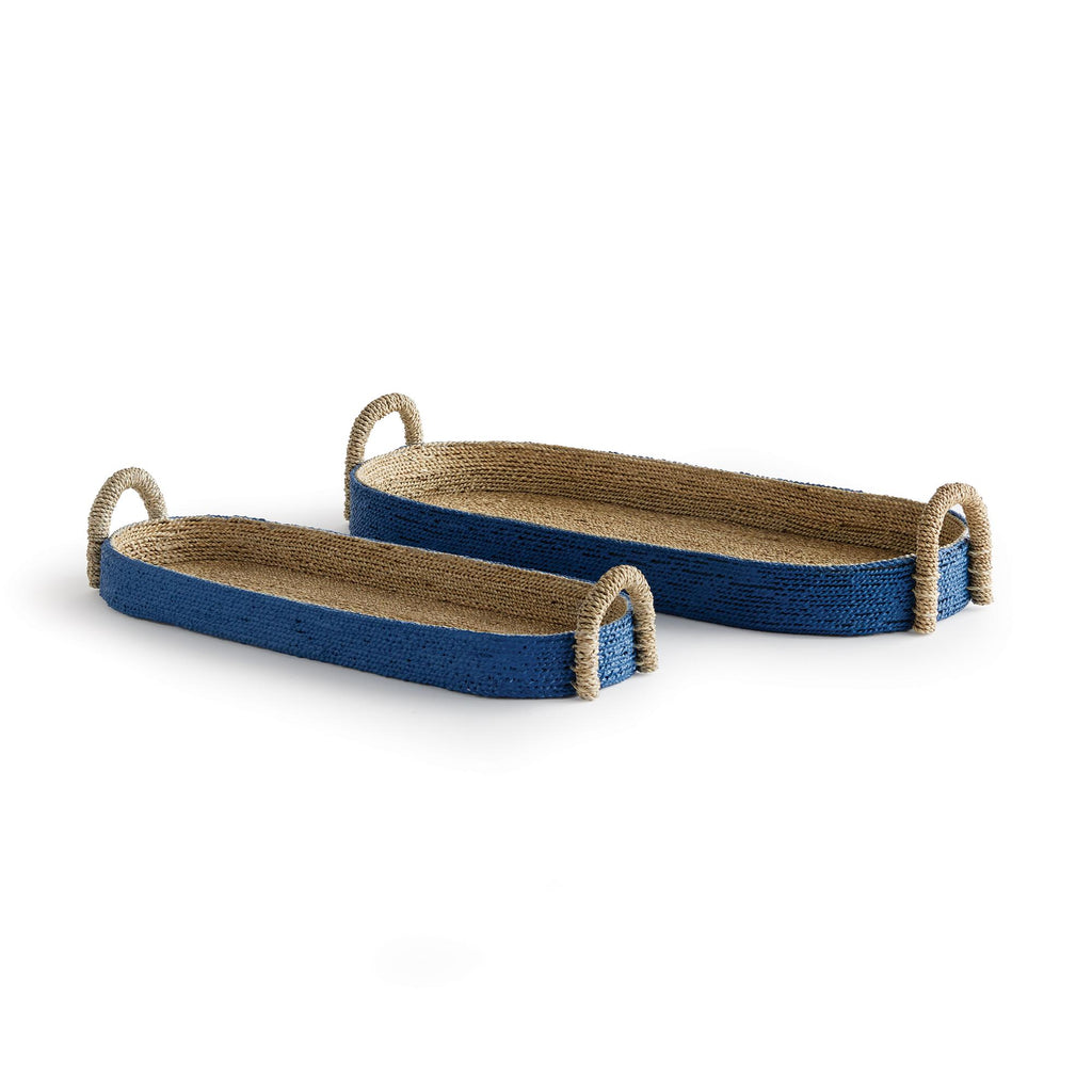 Napa Blue Tiana Seagrass Long Oval Baskets, Set Of 2