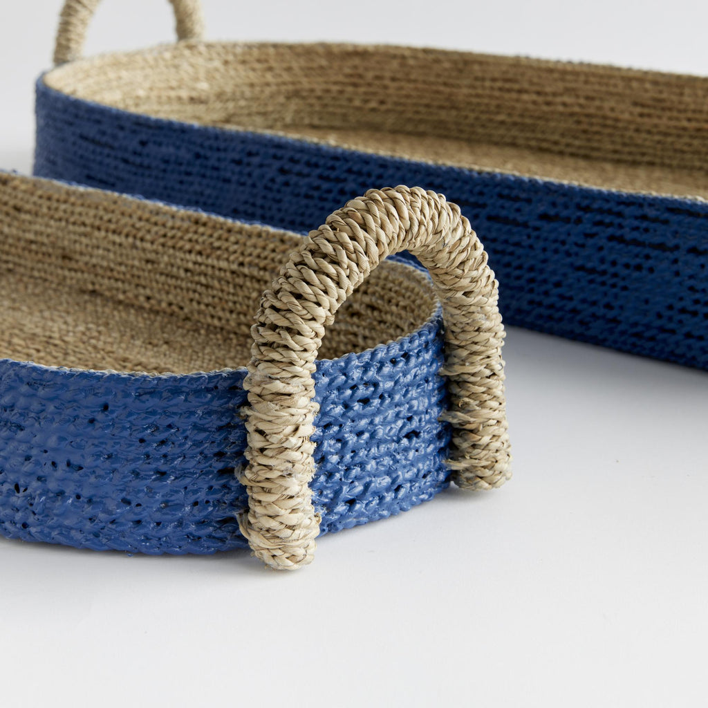 Napa Blue Tiana Seagrass Long Oval Baskets, Set Of 2