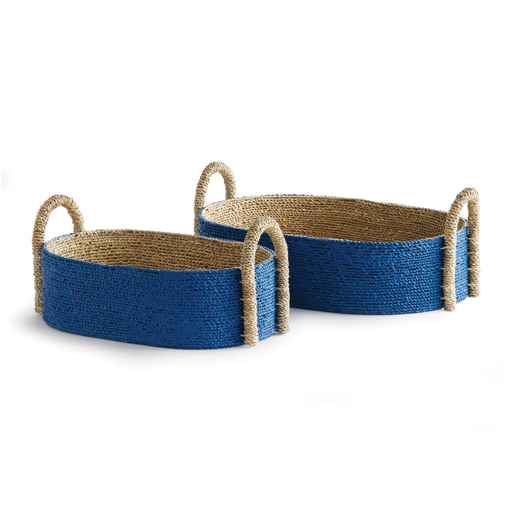 Napa Blue Tiana Seagrass Short Oval Baskets, Set Of 2