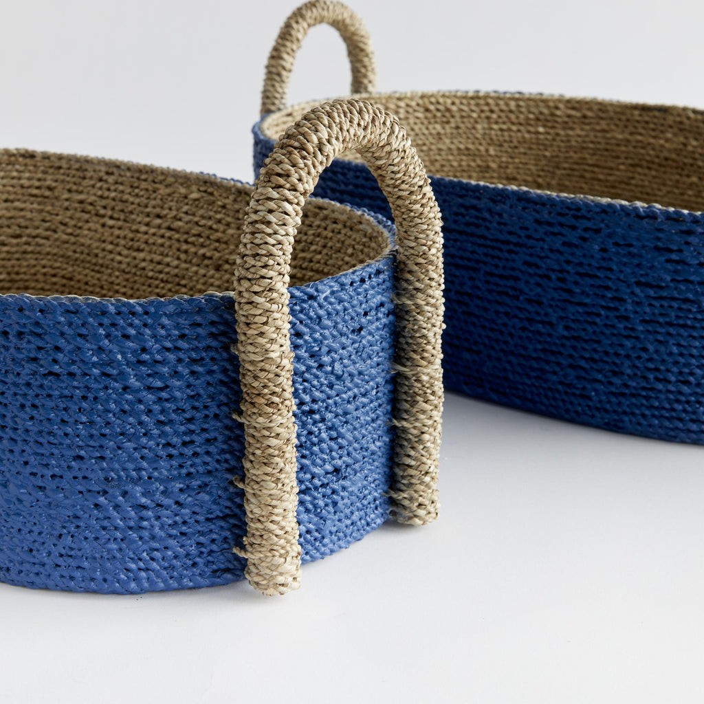 Napa Blue Tiana Seagrass Short Oval Baskets, Set Of 2