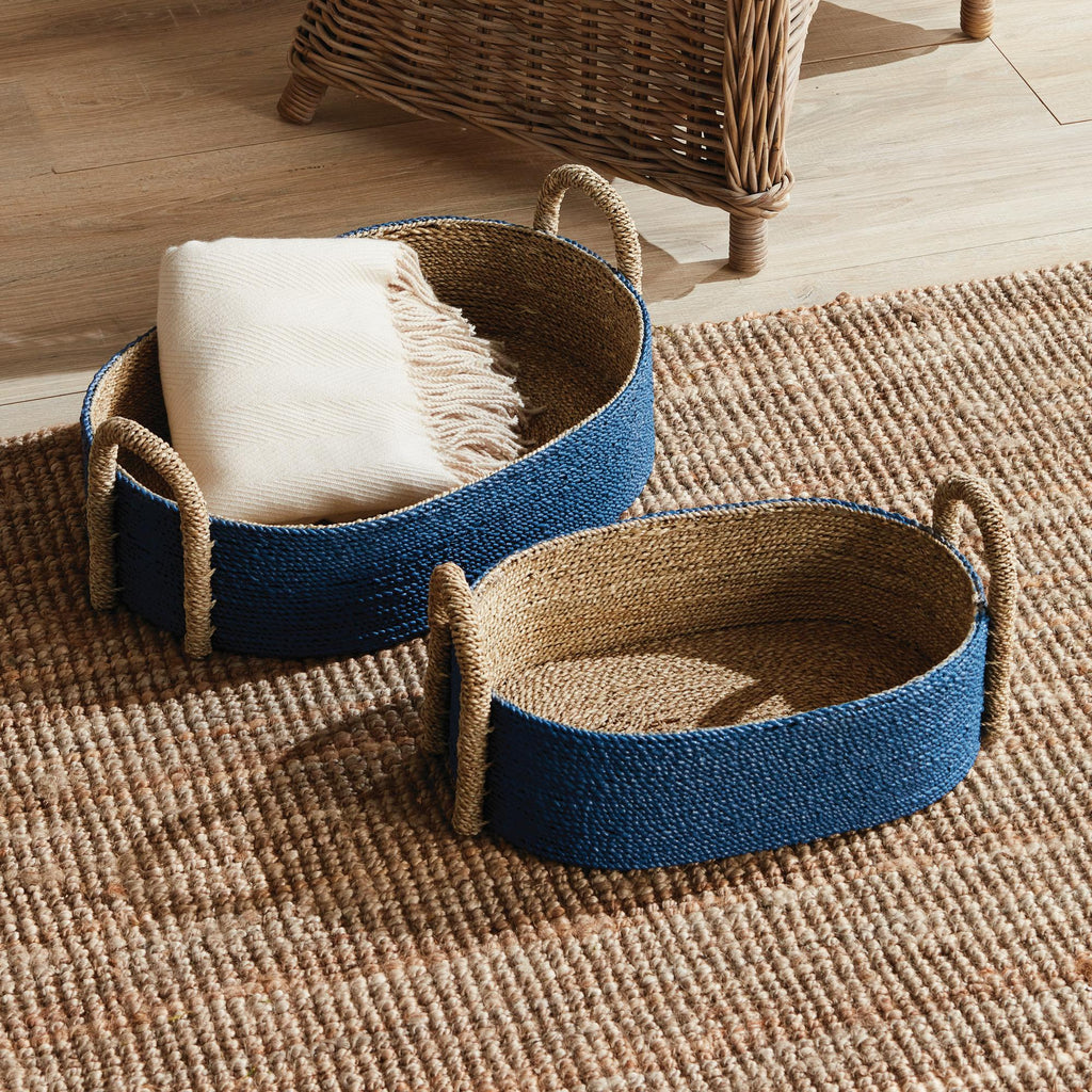 Napa Blue Tiana Seagrass Short Oval Baskets, Set Of 2