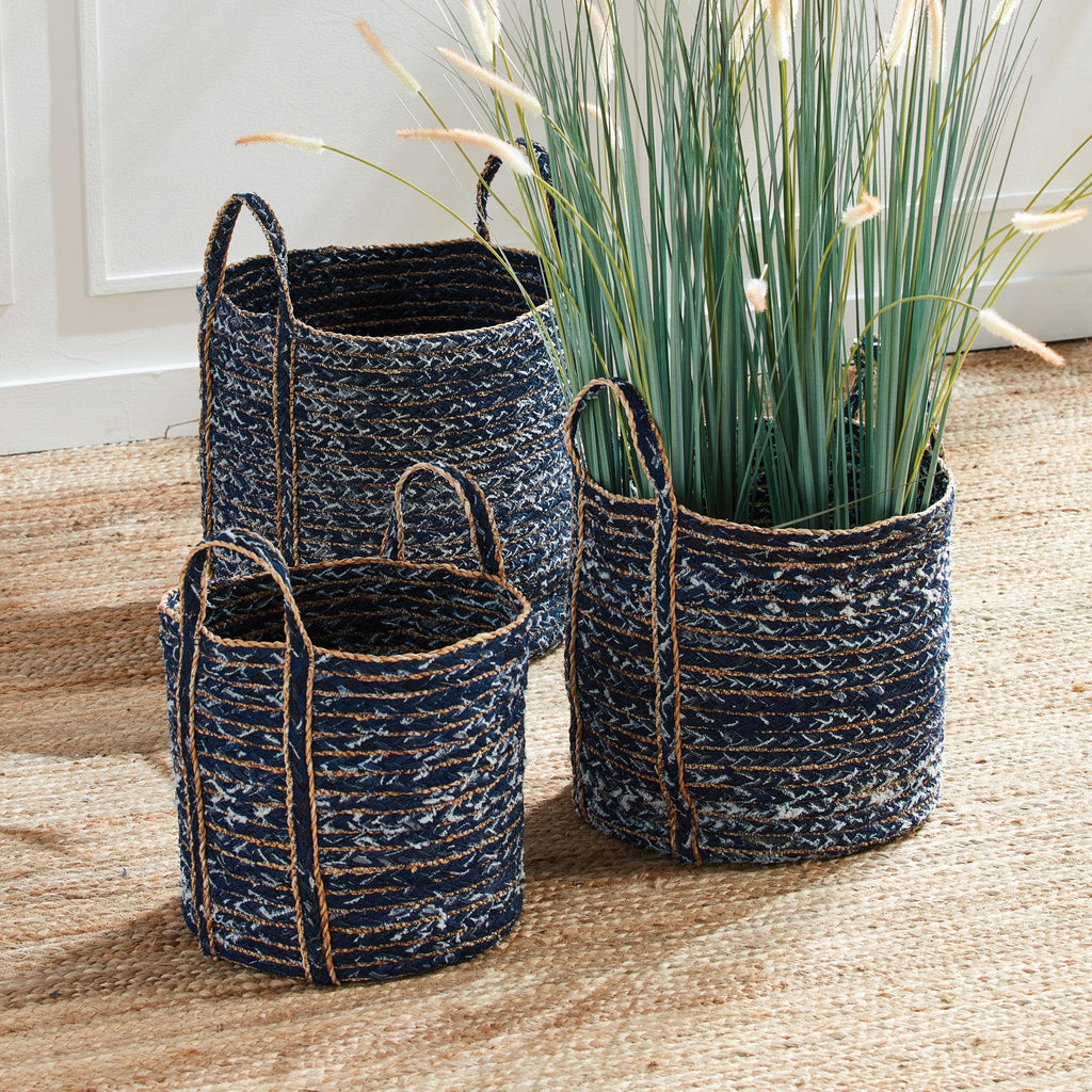 Napa Blue/Natural Denim Round Baskets, Set Of 3