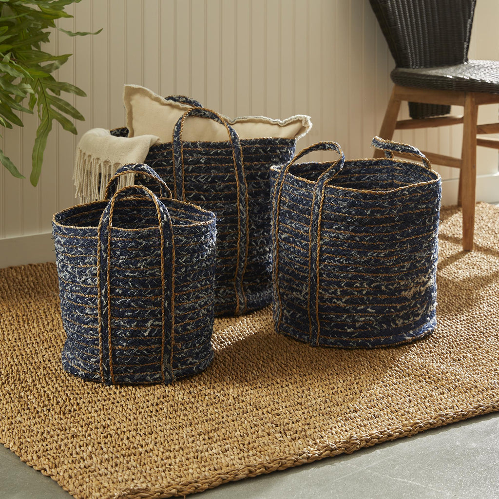 Napa Blue/Natural Denim Round Baskets, Set Of 3